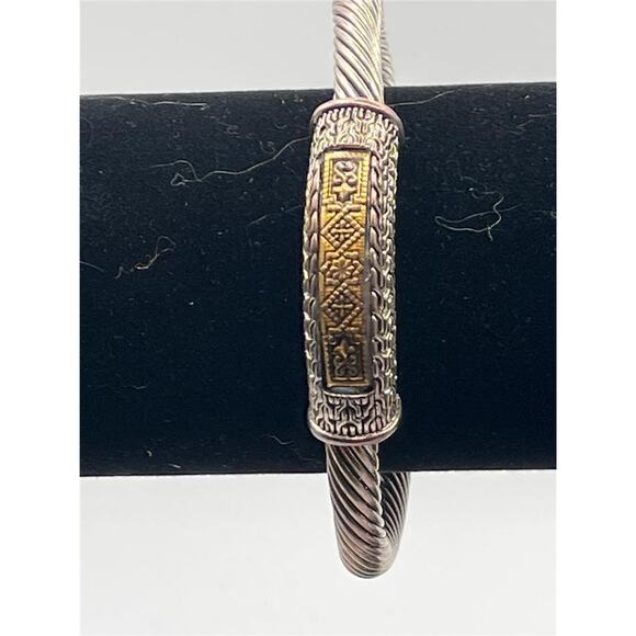 Silver and Brass two-tone twisted cable style bracelet - Picture 2 of 2